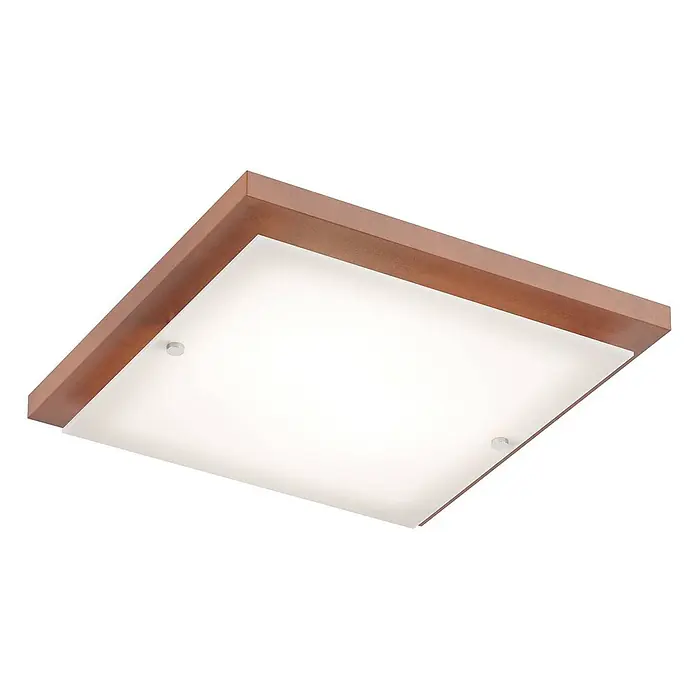 Envostar Deckenleuchte Kerio - Holz dunkel, E27 - Quadratische Deckenleuchte mit rotbraunem Holzrahmen und opalem Diffusor.