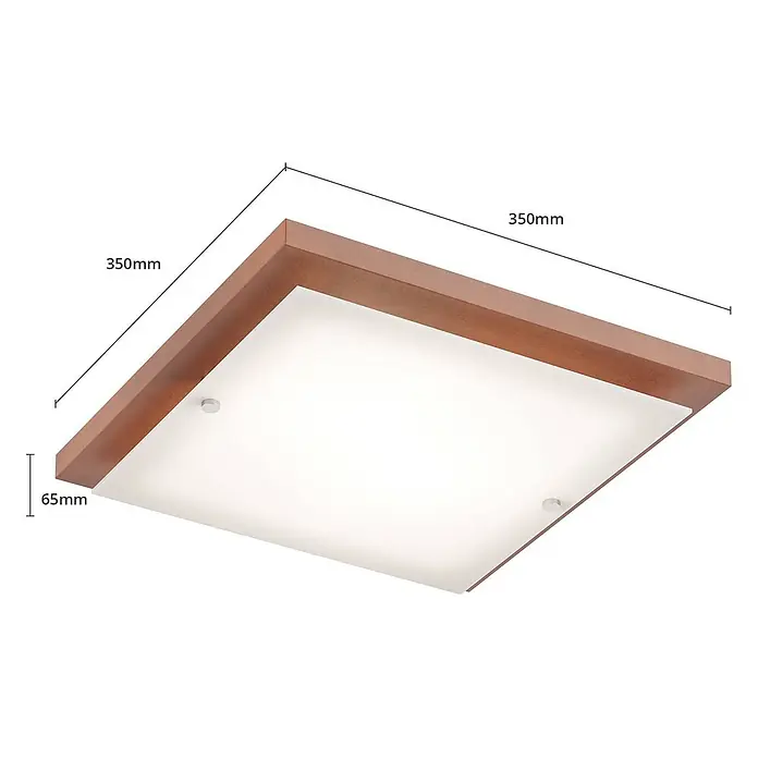 Envostar Deckenleuchte Kerio - Holz dunkel, E27 - Quadratische Deckenleuchte mit braunem Holzrahmen und mattweißer Abdeckung, 350x350x65mm.