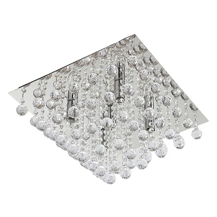 Lindby Deckenleuchte Annica - chrom / silber, klar / transparent, E14 - Quadratische, verspiegelte Deckenleuchte mit mehreren Strängen aus klaren Kristallkugeln und Perlen für elegante Beleuchtung.