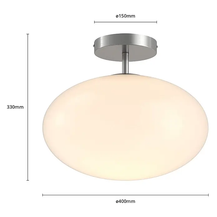 Lindby Deckenlampe in nickel satiniert, weiß, Deckenleuchte rund -  - Deckenleuchte aus satiniertem Nickel mit großem, ovalem Diffusor aus weißem Opalglas.
