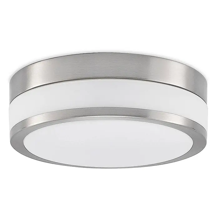 Lindby Deckenleuchte Flavi - L x B x H: 28 x 28 x 9 cm, alu / grau / zink, E27 - Runde Aufbau-Deckenleuchte mit gebürstetem Metallgehäuse und weißem Diffusor.