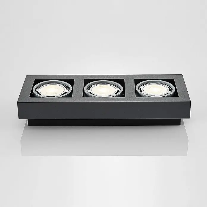 Arcchio Deckenleuchte Ronka - schwarz, schwarz, GU10 - Lineare dunkelgraue Aufbauleuchte mit drei hellen LED-Strahlern.