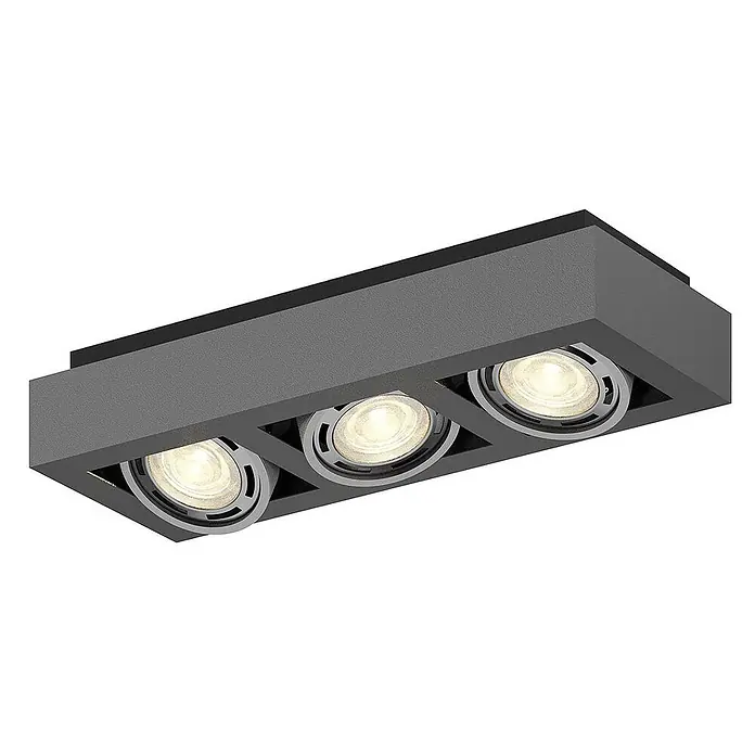 Arcchio Deckenleuchte Ronka - schwarz, schwarz, GU10 - Dunkelgraue dreifache lineare Spotleuchte mit drei verstellbaren, warmweißen LED-Strahlern.