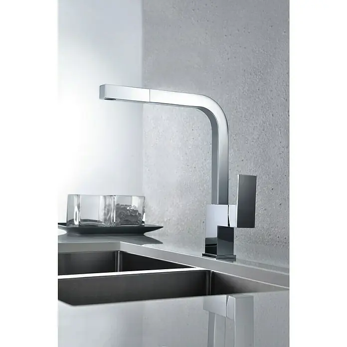 Imex Grifo de cocina Constanza - Cromo, Resplandeciente - Elegante grifo de cocina cromado con diseño cuadrado, que complementa perfectamente el fregadero moderno y la decoración minimalista.