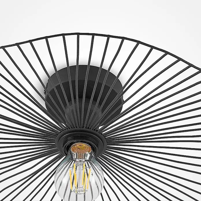 Lindby Deckenleuchte Ruota - schwarz, schwarz, E27 - Schwarze Deckenlampe aus Metalldraht mit radialem Design und freiliegender LED-Glühbirne.