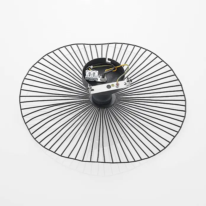 Lindby Deckenleuchte Ruota - schwarz, schwarz, E27 - Deckenleuchtenbasis aus schwarzem Drahtgeflecht mit sichtbarer Elektroverkabelung.