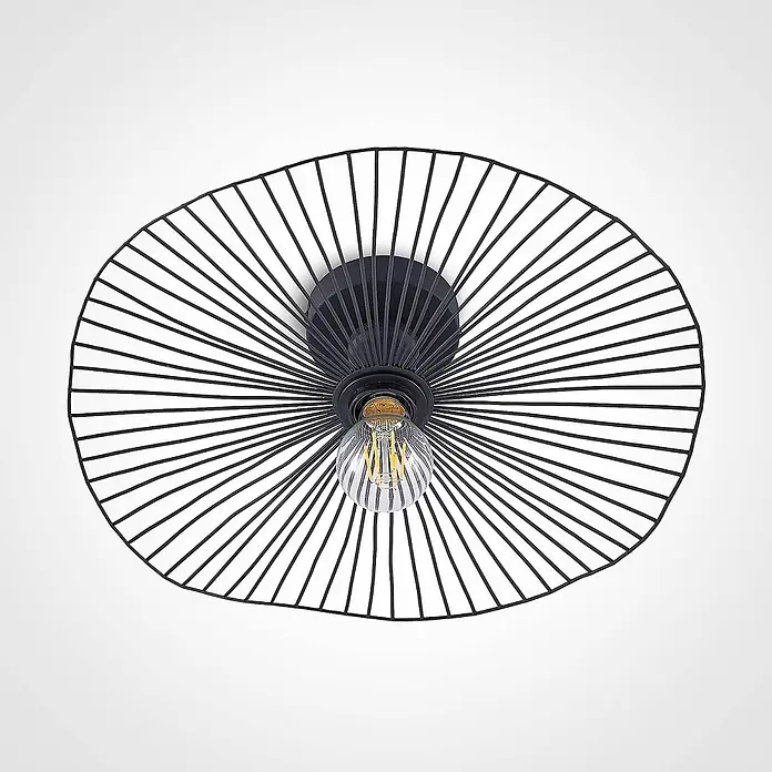 Lindby Deckenleuchte Ruota - schwarz, schwarz, E27 - Schwarze Deckenleuchte aus Metallgeflecht mit unregelmäßigem Strahlenmuster und klarer LED-Filamentbirne.