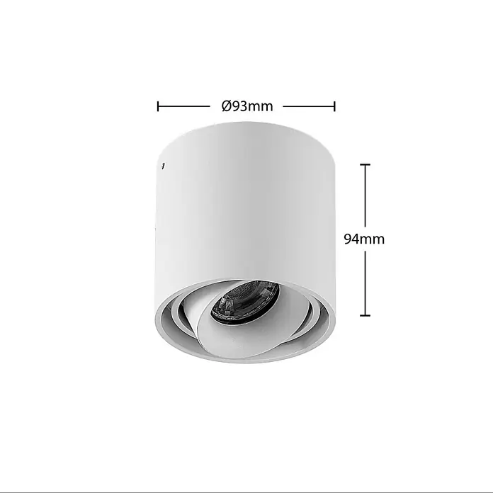 Arcchio Deckenleuchte Walza - weiß / opal, GU10 - Weißer zylindrischer Aufbau-Downlight mit verstellbarem Spotlicht. Maße: Ø93mm x 94mm.