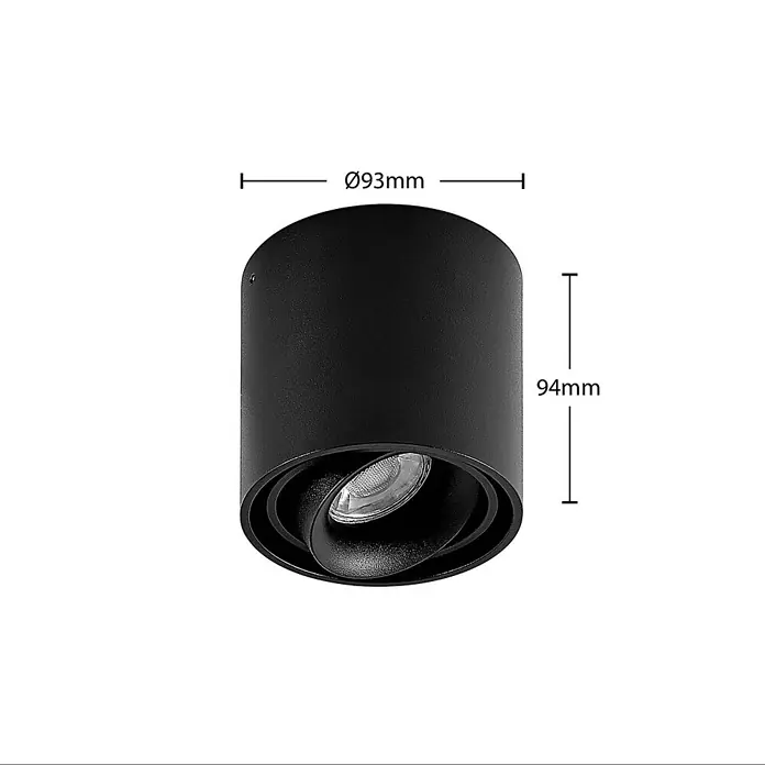 Arcchio Deckenleuchte Walza - schwarz, GU10 - Schwarzer zylindrischer Aufbau-Strahler mit verstellbarer Lichtquelle, 93mm Durchmesser und 94mm Höhe.