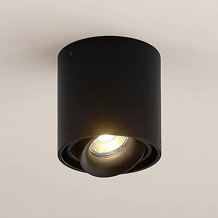 Arcchio Deckenleuchte Walza - schwarz, GU10 - Schwarzer zylindrischer Deckenstrahler mit verstellbarem Innenlicht, der warmes Licht abgibt.