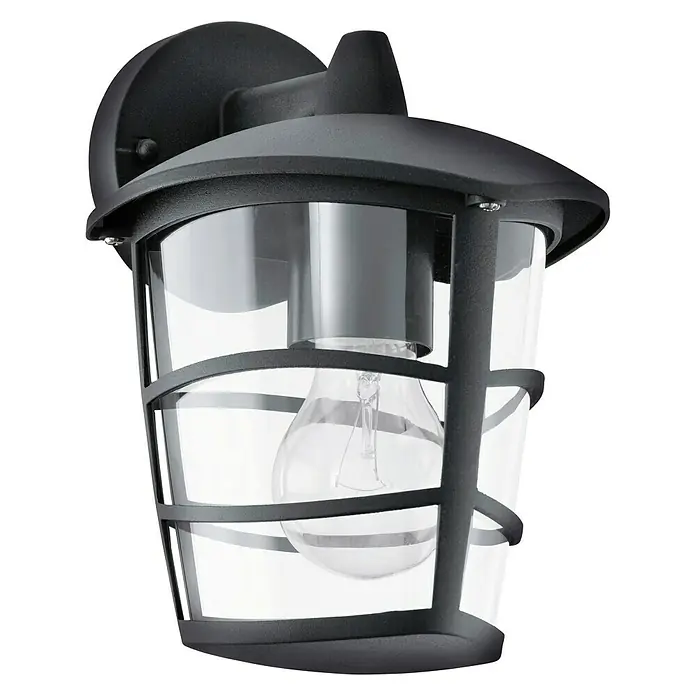 Eglo Aloria Aplique exterior - 60 W, 19 x 17 x 22,5 cm, Negro, IP44, Descendente - Farol de pared exterior negro con cristal transparente y diseño de jaula decorativa para una iluminación exterior elegante.