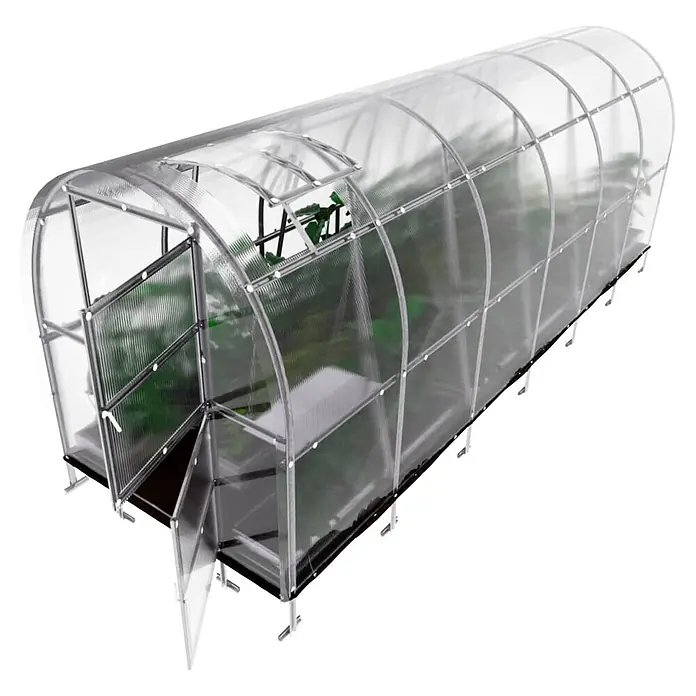 Klasika Greenhouses Gewächshaus Slim Klasika - Außenmaß inkl. Dachüberstand (B x T): 200 x 600 cm, Material Seitenwand: Kunststoff, 4 mm, Silbergrau - Bogengewächshaus aus transparentem Material mit offener Tür und Dachfenster für den Garten.