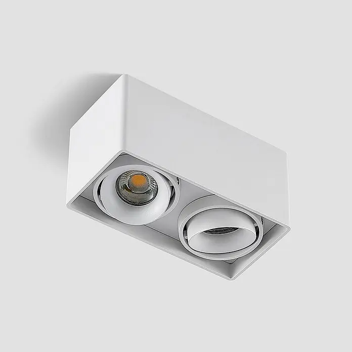 Arcchio Deckenleuchte Kubika - weiß / opal, GU10 - Weißer, rechteckiger Aufbaustrahler mit zwei verstellbaren, integrierten LED-Lichtquellen.