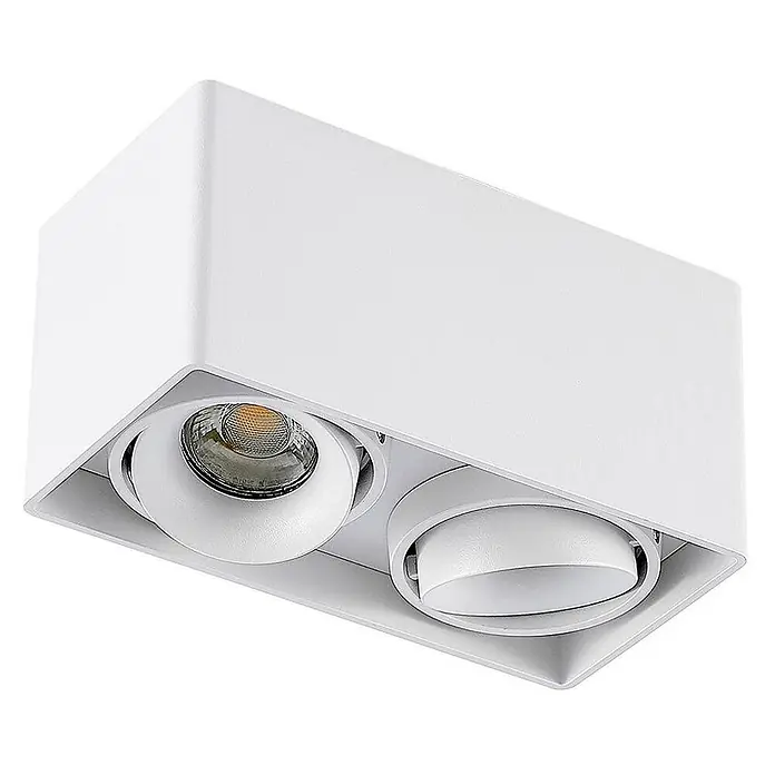 Arcchio Deckenleuchte Kubika - weiß / opal, GU10 - Weißer, rechteckiger Aufbau-LED-Strahler mit zwei verstellbaren, schwenkbaren Lichtquellen.