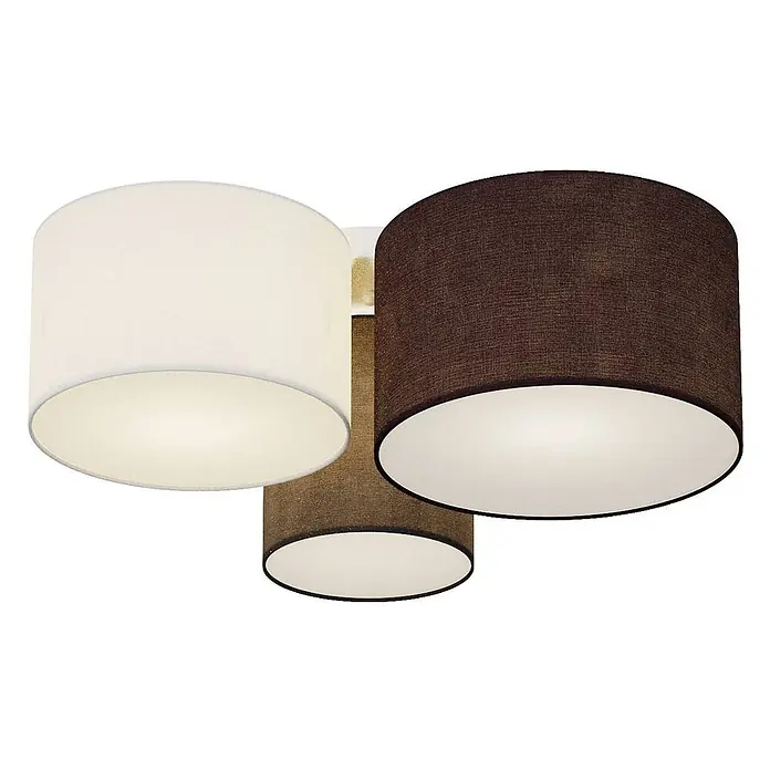 Lindby Deckenleuchte Laurenz - L x B x H: 58 x 54 x 25,5 cm, alu / grau / zink, E27 - Deckenleuchte mit drei zylindrischen Textilschirmen in Weiß, Dunkelbraun und Mittelbraun.