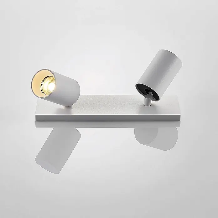 Arcchio Deckenstrahler Brinja - L x B x H: 30,5 x 9 x 12,2 cm, weiß / opal, weiß / opal, GU10 - Verstellbarer weißer LED-Doppelstrahler auf rechteckiger Basis, ein Licht an.