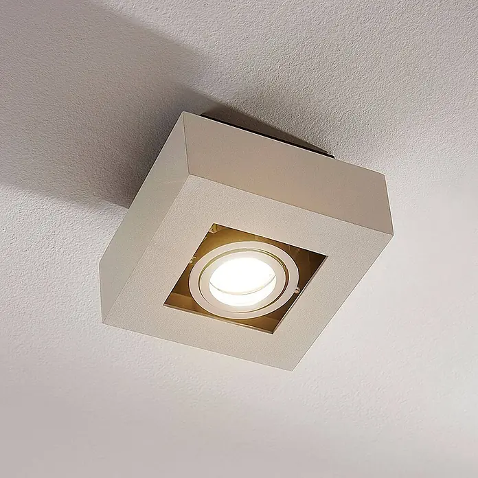 Arcchio Deckenstrahler Vince - weiß / opal, weiß / opal, GU10 - Heller, texturierter, quadratischer Aufputz-Deckenstrahler mit runder Lampe.