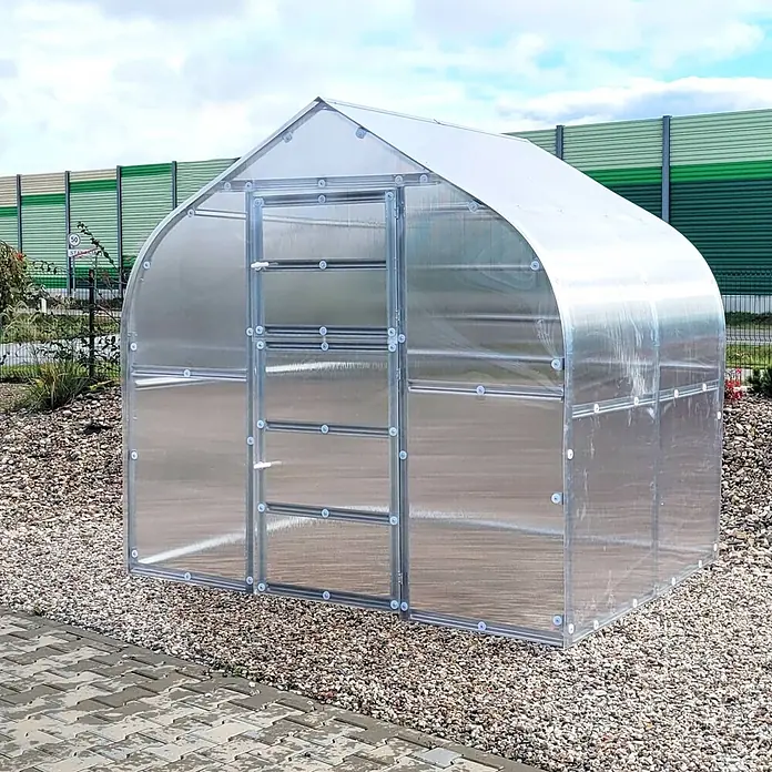 Klasika Greenhouses Gewächshaus Drop Klasika - Außenmaß inkl. Dachüberstand (B x T): 250 x 200 cm, Material Seitenwand: Kunststoff, 4 mm, Silbergrau - Transparentes Polycarbonat-Gewächshaus mit Bogendach und Fronttür, für den Gartenbau im Freien.