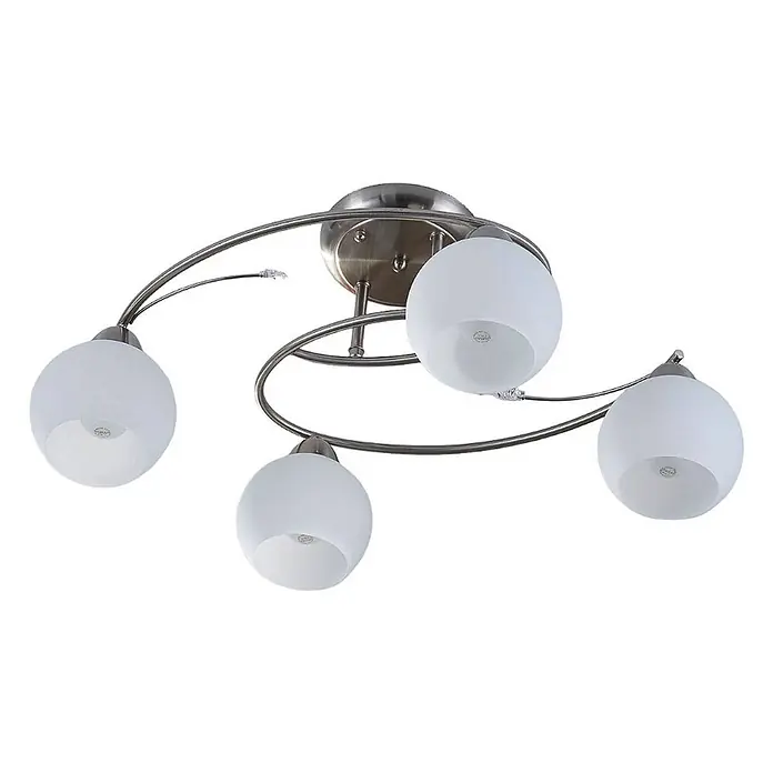 Lindby Deckenleuchte Svean - alu / grau / zink, E14 - Moderne Deckenleuchte mit gebürstetem Metallrahmen und vier mattweißen Glasschirmen.