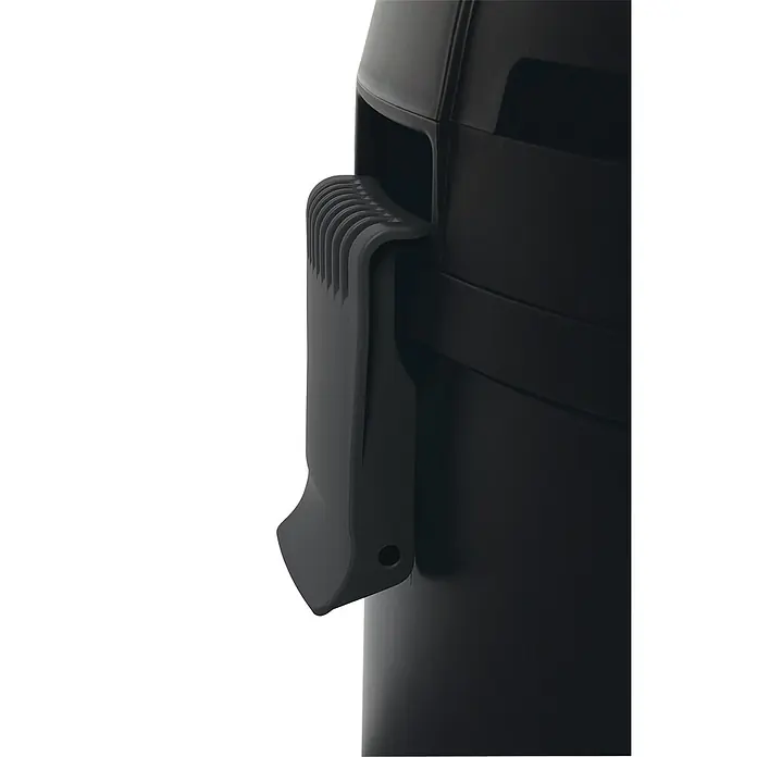 Pontec Teichschlammsauger Pondomatic - 1.400 W, 30 l - Nahaufnahme eines schwarzen Kunststoffgriffs mit gerippter Oberfläche an einem größeren schwarzen Behälter.