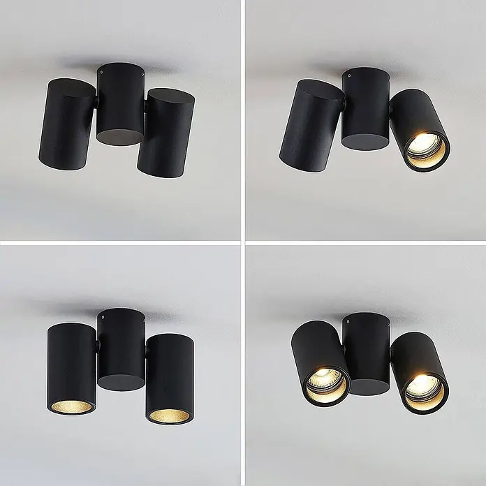 Arcchio Deckenstrahler Gesina - L x B x H: 17,5 x 5,7 x 11,5 cm, schwarz, schwarz, GU10 - Schwarze Deckenleuchte mit drei verstellbaren zylindrischen Strahlern.