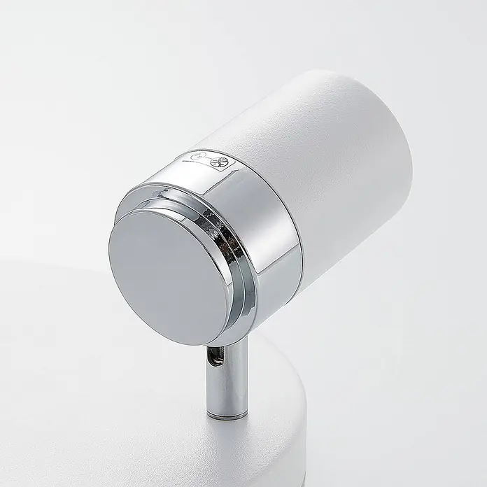 Lindby Deckenstrahler Kardo - L x B x H: 25 x 25 x 10,5 cm, weiß / opal, weiß / opal, GU10 - Weißer zylindrischer Strahler mit Chromakzenten und strukturierter Oberfläche.