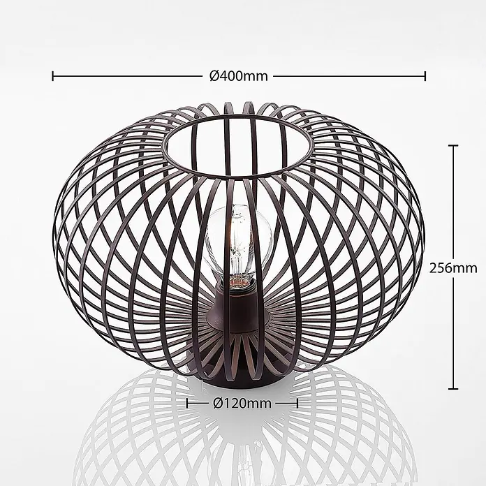 Lindby Deckenleuchte Nahele - braun / rost, braun / rost, E27 - Tischlampe aus dunklem Metall im Käfigdesign mit sichtbarer Glühbirne.