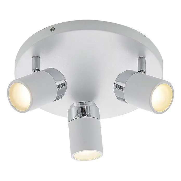 Lindby Deckenstrahler Kardo - L x B x H: 25 x 25 x 10,5 cm, weiß / opal, weiß / opal, GU10 - Weiße Deckenleuchte mit drei verstellbaren Spots, Chromakzenten und warmem Licht.
