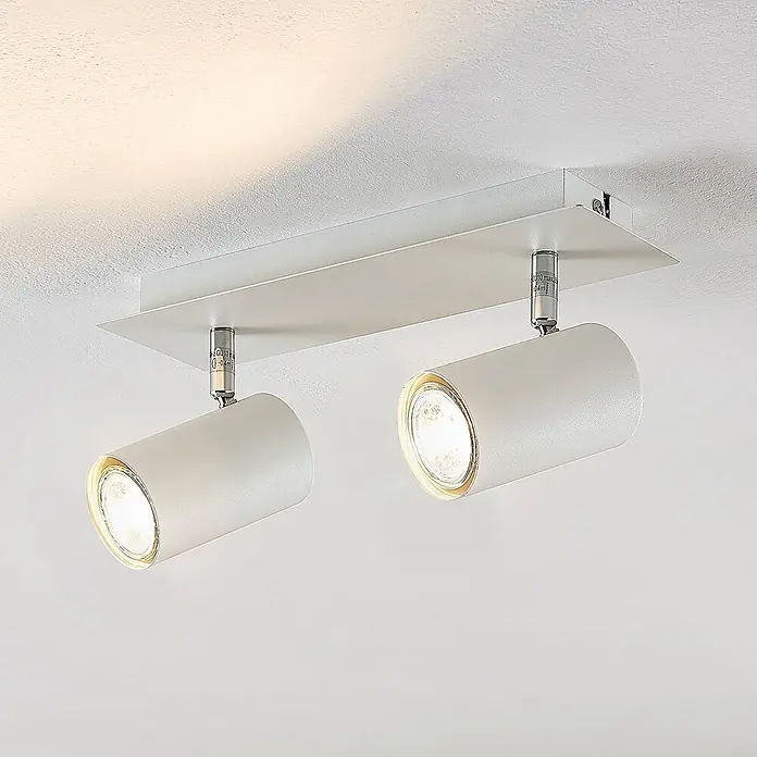 Lindby Deckenstrahler Joffrey - weiß / opal, weiß / opal, GU10 - Weiße Deckenleuchte mit zwei verstellbaren zylindrischen Strahlern.