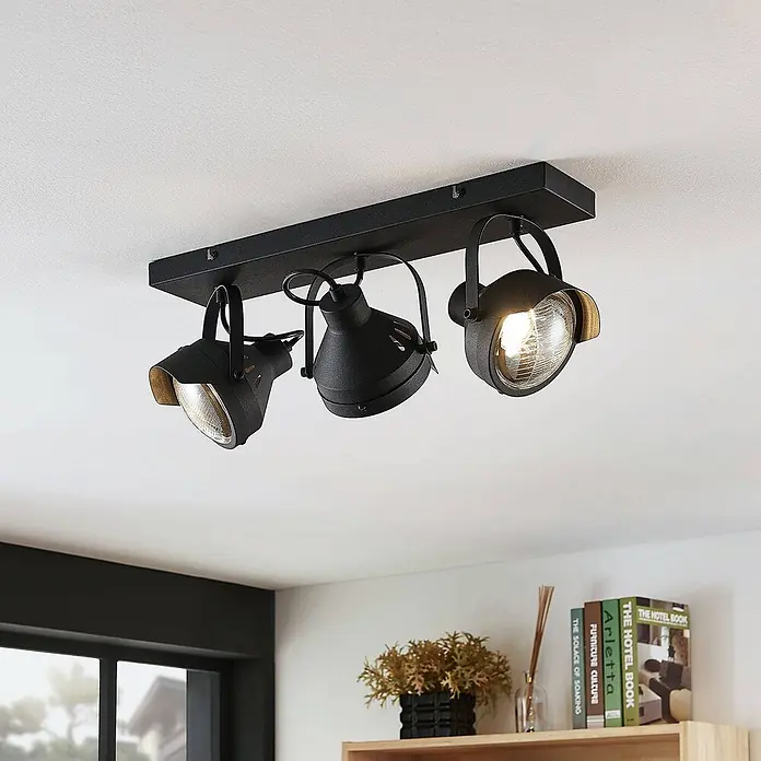 Lindby Deckenstrahler Henega - L x B x H: 52 x 15 x 21,5 cm, schwarz, schwarz, GU10 - Schwarze Deckenleuchte aus Metall mit drei verstellbaren Strahlern.