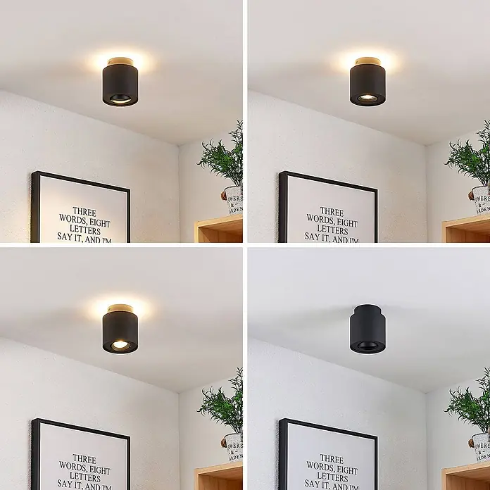 Arcchio Deckenstrahler Walisa - schwarz, schwarz, GU10 - Schwarze zylindrische Deckenleuchte mit goldenem Akzent, in modernem Raumambiente.