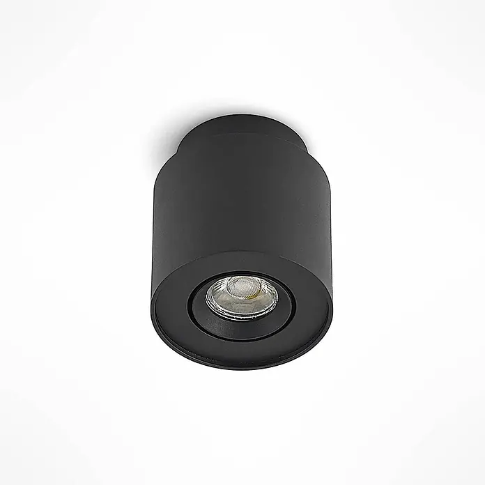 Arcchio Deckenstrahler Walisa - schwarz, schwarz, GU10 - Schwarzer zylindrischer Anbau-Spotlight mit sichtbarer Glühbirne.