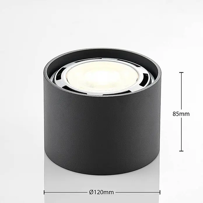 Arcchio Deckenstrahler Mabel - alu / grau / zink, alu / grau / zink, GU10 - Schwarzer zylindrischer LED-Deckenstrahler mit beleuchteter Lichtquelle, 120mm Durchmesser und 85mm Höhe.