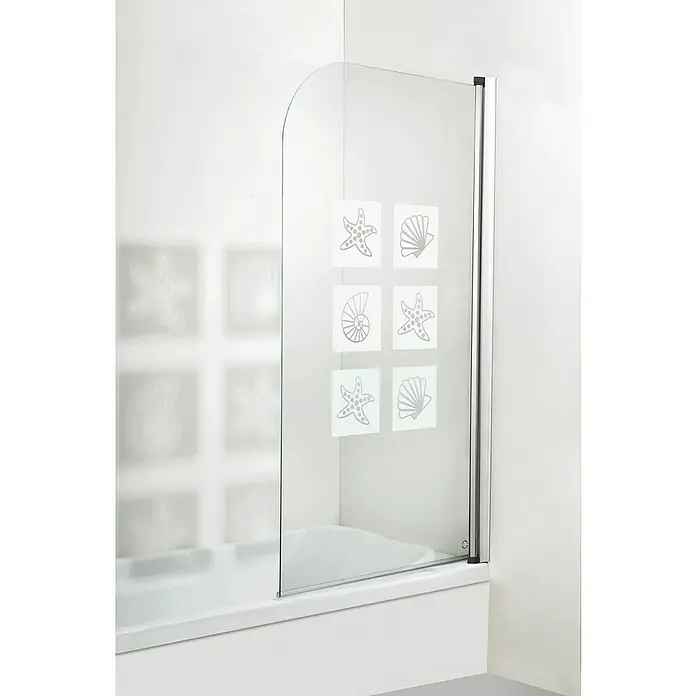 Mampara para bañera Marino - An x Al: 80 x 140 cm, 1 ud., Plata brillo - Panel de bañera transparente con motivos marinos que protege contra salpicaduras al ducharse, dando un aspecto fresco al baño.