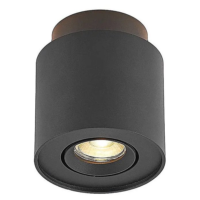 Arcchio Deckenstrahler Walisa - schwarz, schwarz, GU10 - Schwarzer zylindrischer Deckenstrahler mit bronzefarbenem Aufsatz und sichtbarer Lichtquelle.