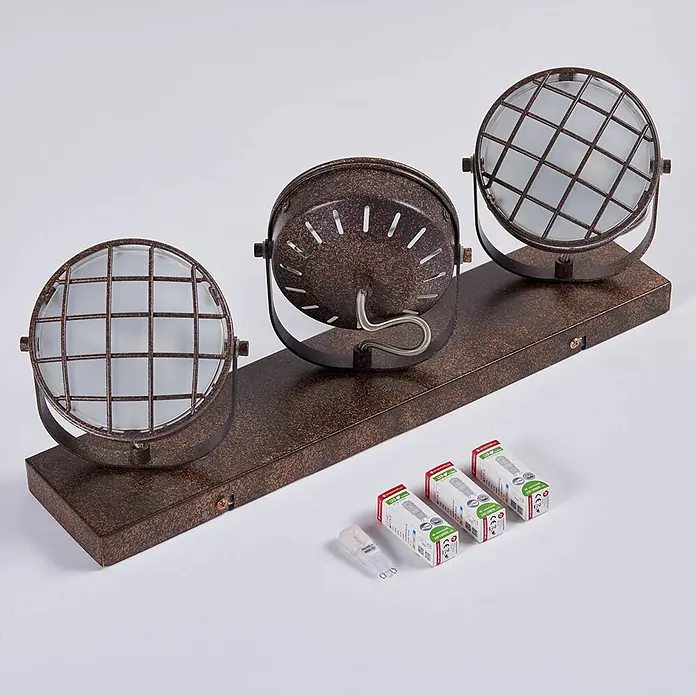 Lindby Deckenstrahler Tamin - L x B x H: 48 x 13 x 18 cm, braun / rost, braun / rost, G9 - Rustikale Dreifach-Spotleiste in Bronze mit Schutzgittern und drei G9 LED-Leuchtmitteln.