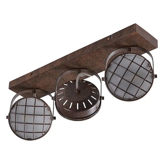 Lindby Deckenstrahler Tamin - L x B x H: 48 x 13 x 18 cm, braun / rost, braun / rost, G9 - Rustikale braune Deckenleuchte mit drei verstellbaren Spots und Metallgittern.