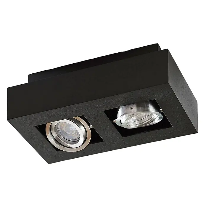 Arcchio Deckenstrahler Vince - L x B x H: 25 x 14 x 8,5 cm, schwarz, schwarz, GU10 - Schwarze, rechteckige Aufputzleuchte mit zwei verstellbaren, silberfarbenen Strahlern.