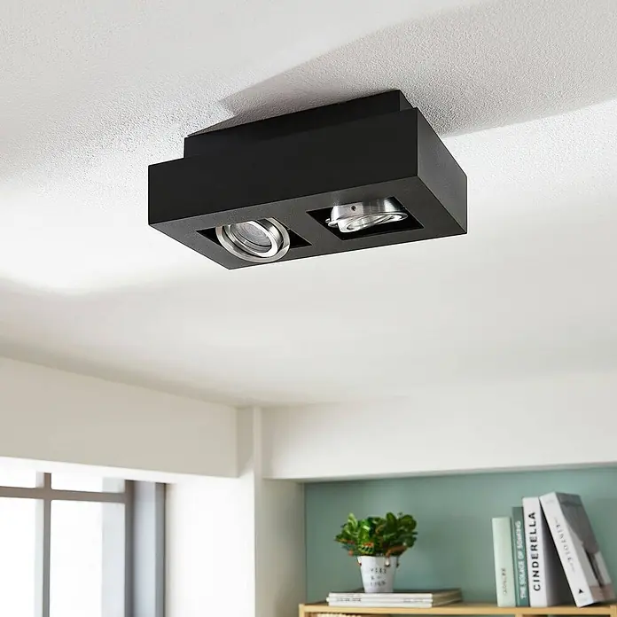 Arcchio Deckenstrahler Vince - L x B x H: 25 x 14 x 8,5 cm, schwarz, schwarz, GU10 - Schwarzer Aufputz-Deckenstrahler mit zwei verstellbaren, silberfarbenen Leuchten.