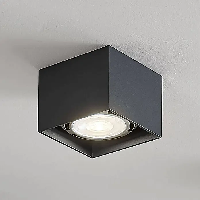 Arcchio Deckenstrahler Mabel - alu / grau / zink, alu / grau / zink, GU10 - Schwarzer, würfelförmiger Deckenstrahler mit warmweißem Licht.