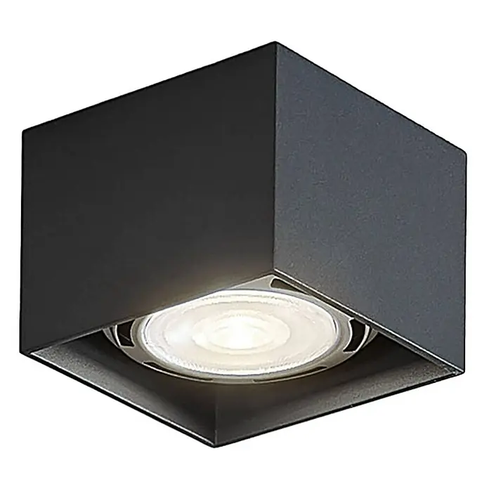 Arcchio Deckenstrahler Mabel - alu / grau / zink, alu / grau / zink, GU10 - Schwarzer, quadratischer Aufbaustrahler mit beleuchteter runder LED-Lichtquelle.