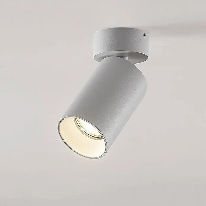 Arcchio Deckenstrahler Brinja - L x B x H: 6 x 6 x 13,2 cm, weiß / opal, weiß / opal, GU10 - Grauer verstellbarer zylindrischer Deckenstrahler, warmes Licht abgebend.