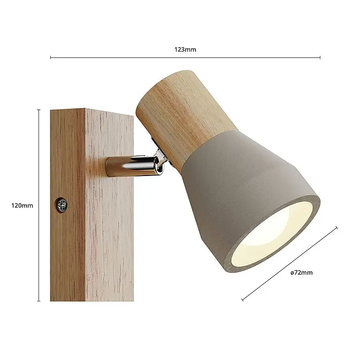 Lindby Deckenstrahler Filiz - Holz hell, alu / grau / zink, E14 - Verstellbarer Wandstrahler mit Holzsockel und zweifarbigem (Holz und Grau) Lampenkopf.