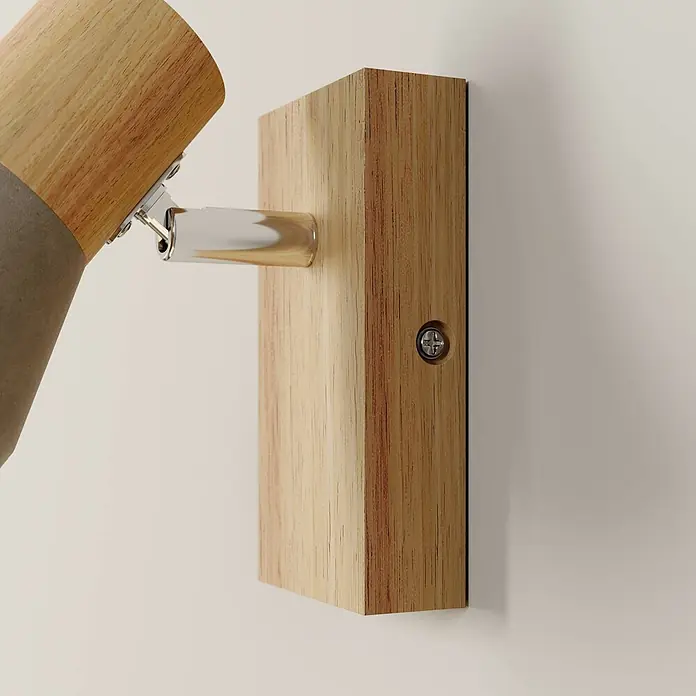 Lindby Deckenstrahler Filiz - Holz hell, alu / grau / zink, E14 - Verstellbare Wandleuchte mit Holzsockel und zylindrischem Holz-/Grau-Kopf, Chromgelenk.