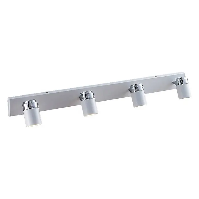 Lindby Deckenstrahler Kardo - L x B x H: 80 x 10 x 10,5 cm, weiß / opal, weiß / opal, GU10 - Weiße lineare Leiste mit vier verstellbaren, zylindrischen Strahlern und Chromakzenten für gerichtetes Licht.