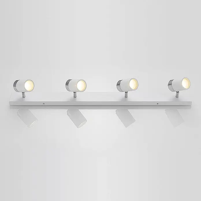 Lindby Deckenstrahler Kardo - L x B x H: 80 x 10 x 10,5 cm, weiß / opal, weiß / opal, GU10 - Weiße Vierfach-Spotleuchte mit zwei nach oben und zwei nach unten gerichteten, beleuchteten Spots.