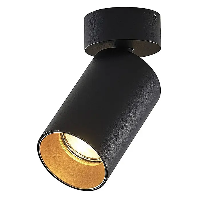 Arcchio Deckenstrahler Brinja - L x B x H: 6 x 6 x 13,4 cm, schwarz, schwarz, GU10 - Schwarzer, strukturierter Deckenstrahler mit verstellbarem Kopf und goldenem Reflektor.