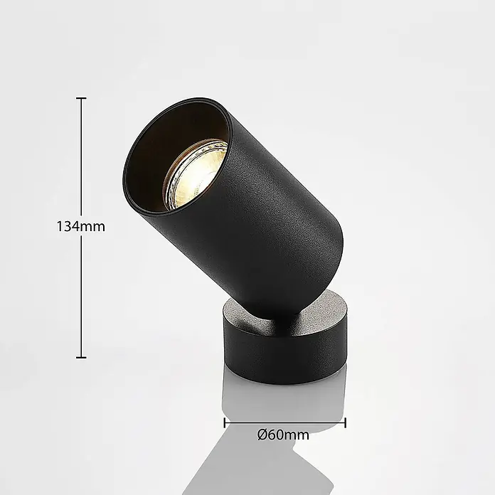 Arcchio Deckenstrahler Brinja - L x B x H: 6 x 6 x 13,4 cm, schwarz, schwarz, GU10 - Schwarze, verstellbare zylindrische Spotlampe mit strukturierter Oberfläche und rundem Sockel.
