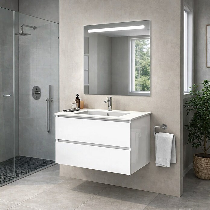 Conjunto de mueble de baño Italo (Ancho total del mueble de baño: 80 cm, Blanco, Brillante) | BAUHAUS