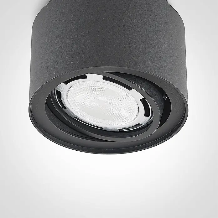 Arcchio Deckenstrahler Walisa - schwarz, schwarz, GU10 - Dunkelgrauer zylindrischer Anbau-Spotlight mit schwenkbarer LED-Lichtquelle und matter Oberfläche.